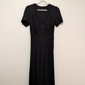 Vintage Long Black Dress with Sequined Applique